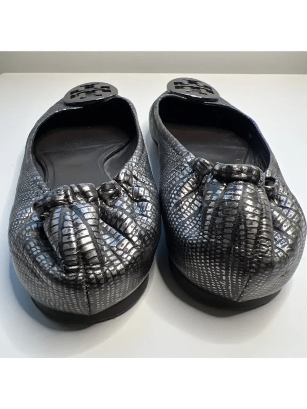 TORY BURCH Reva Embossed Snake Print Flats Womens 10 Round Toe